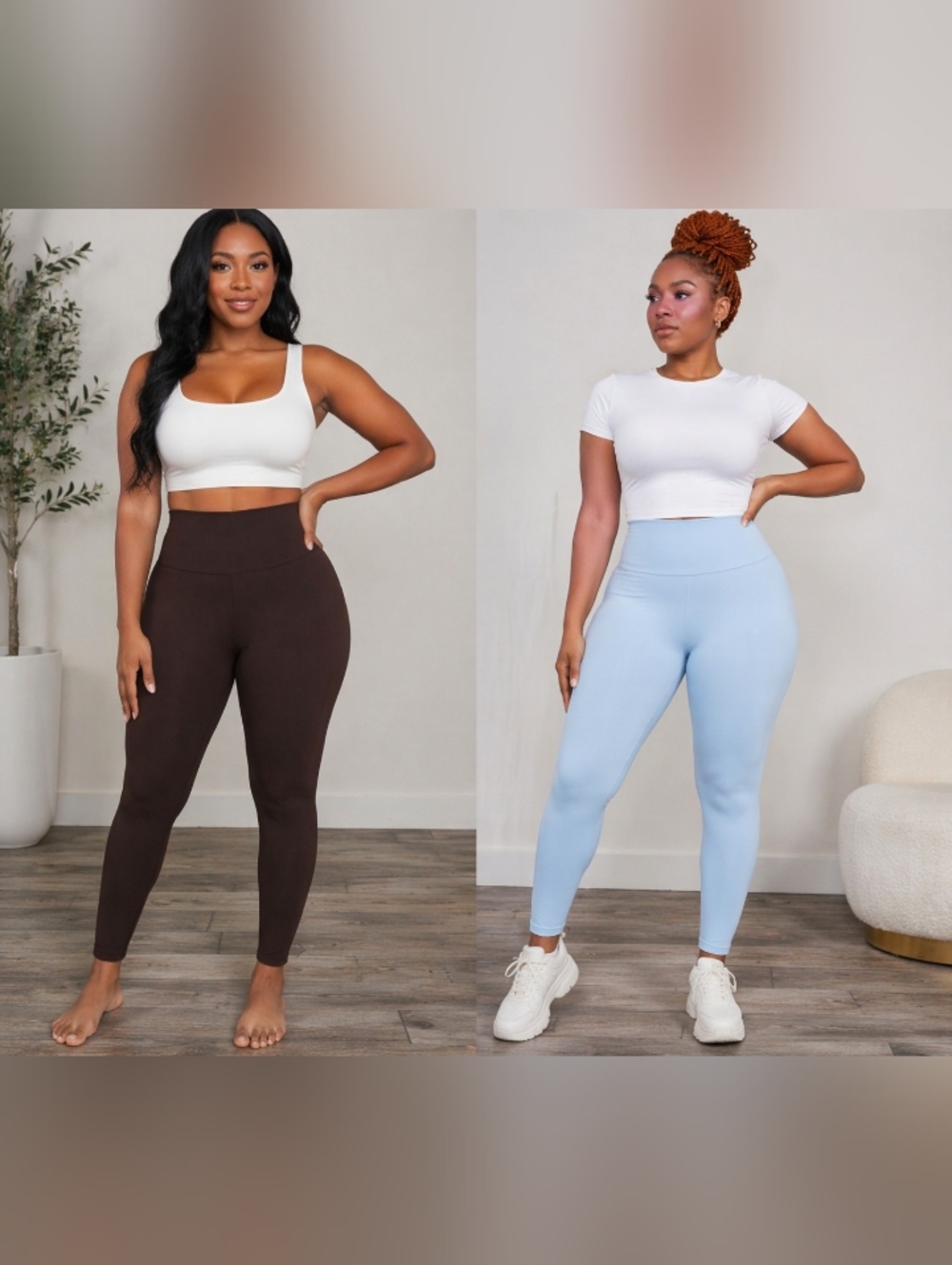 Bundle Of 2 Women's High Waist Leggings L/XL Baby Blue And Brown